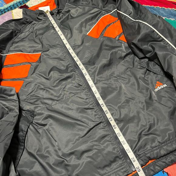 Vintage Adidas Orange 3 Striped Grey Windbreaker Jacket XL - Picture 3 of 5